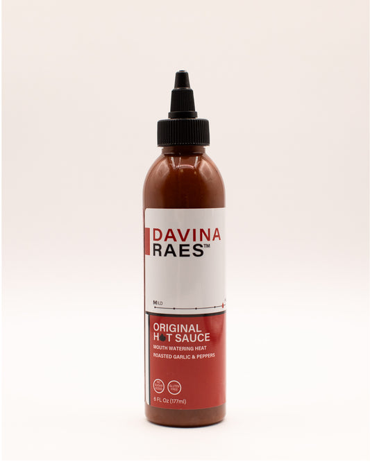 Bottle of Davina Raes Original Hot Sauce on a white background